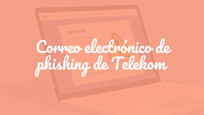 A fake Telekom phishing email on a laptop screen, showing a warning sign, cybercrime theme, digital illustration.