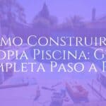 Backyard swimming pool under construction, tools and materials around, sunny day, family watching, realistic style.