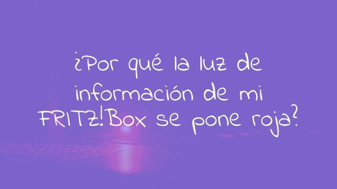 Close-up of a FRITZ!Box router with a bright red 'Info' LED light glowing, indicating an error, dark background, technical vibe, realistic.