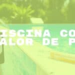 A crystal clear swimming pool under bright sunlight, pH testing kit on the edge, showing balanced pH levels, surrounded by lush greenery, realistic and inviting.