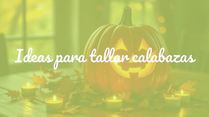 A creatively carved pumpkin glowing from within, placed on a wooden table during autumn, surrounded by fall leaves and small candles, cozy and festive atmosphere, realistic.