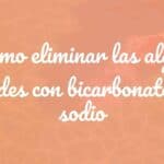 A clear swimming pool with a green algae problem, bicarbonate soda being sprinkled into the water, sunny day, realistic.