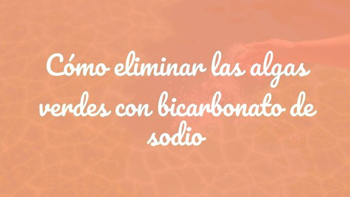 A clear swimming pool with a green algae problem, bicarbonate soda being sprinkled into the water, sunny day, realistic.