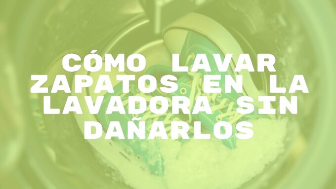 A pair of sneakers inside a washing machine, water and soap bubbles visible, clean and fresh look, realistic.