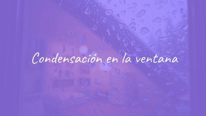 A window with condensation droplets, blurred indoor background, natural lighting, realistic.