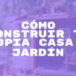 A charming wooden garden house surrounded by lush greenery, with a cozy interior featuring tools and seating, natural sunlight, realistic style.