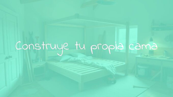 DIY wooden bed frame, modern design, cozy bedroom setting, tools and materials laid out, warm lighting, realistic style.