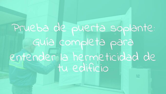 A professional technician conducting a blower door test on a modern building, sealing the entrance with a nylon frame and fan, measuring air pressure, realistic.
