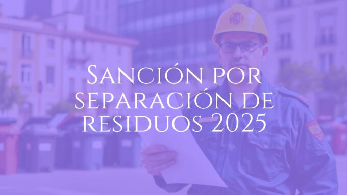 A serious Spanish municipal worker issuing a fine for improper waste separation, urban background, realistic, environmental theme