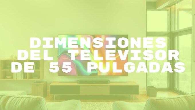 A sleek 55-inch television displayed in a modern living room, showcasing its dimensions, vibrant colors, and realistic screen display, cozy lighting.