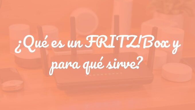 A modern FRITZ!Box router on a wooden desk, glowing LED lights, connected to various smart home devices, clean and minimalist tech setup, realistic.
