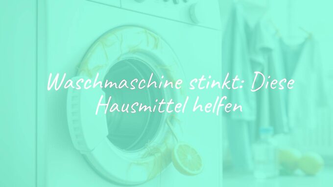 Dirty washing machine with a bad smell, home remedies like vinegar and lemon nearby, clean laundry hanging fresh, bright and clean kitchen background, realistic.